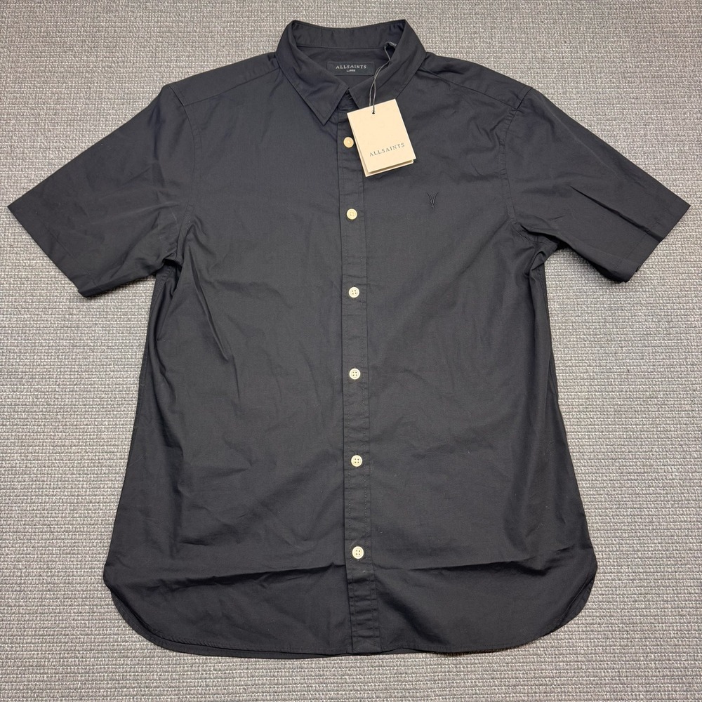 AllSaints Riviera SS Shirt Mens Large Black Organic Cotton M142SC-00005-104
